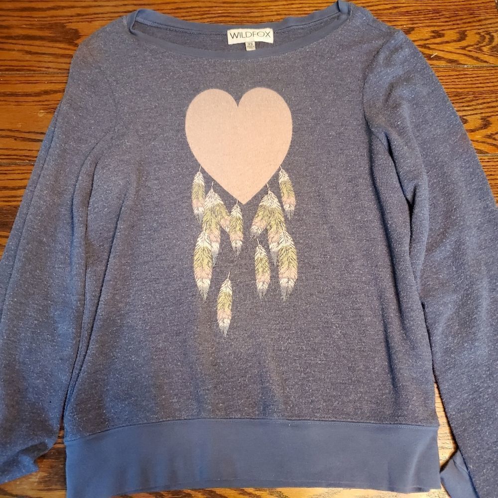 Wildfox heart and feather blue Sweatshirt sz XS